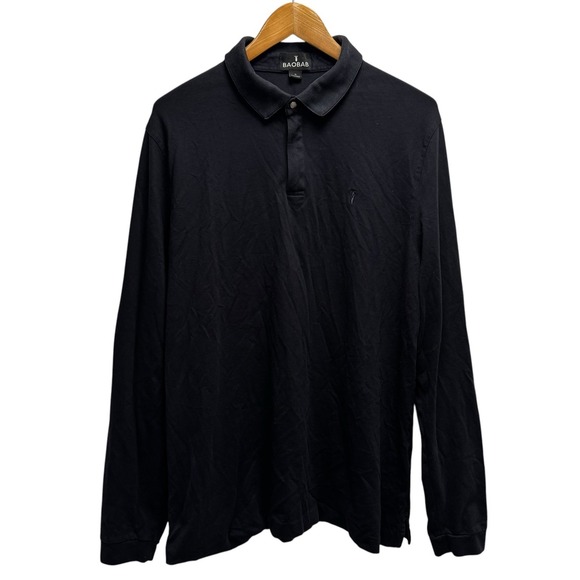 Baobab Men's Size XL Navy Blue Cotton Spandex Long Sleeve Perfect Polo Shirt euc - Picture 2 of 5
